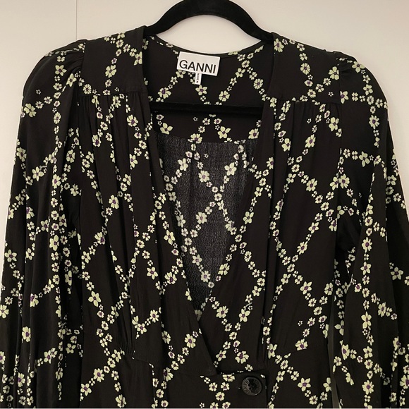 GANNI Crepe Button Wrap Dress - Picture 9 of 9